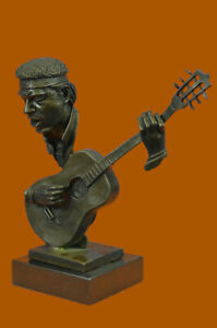Signed Williams Abstract Man Playing Guitar Bronze Bust Sculpture Marble Figure