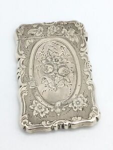 Small Victorian Solid Silver Card Case With Aesthetic Style Flower Detail