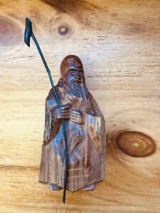 Japanese Carved Wood Statue Of Longevity Fukurokuja One Of The 7 Gods Of Luck