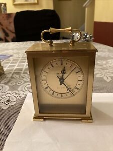 Vintage German Hamilton Solid Brass Carriage Clock W Handle Battery Operated