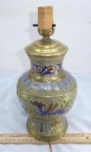 Antique Chinese Cloisonn Champlev Table Lamp Vase Urn Colored Enamel 
