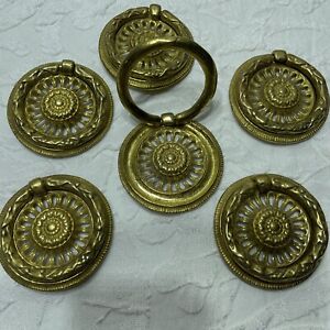 6 Vintage Gold Concealed Ring Drawer Pull Brass Door Dresser Handle Furniture
