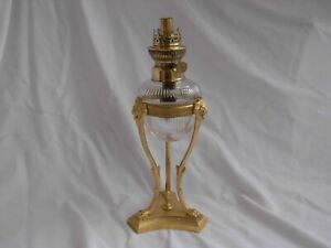 Antique French Gilt Bronze Cut Crystal Kerozene Lamp Empire Style 19th Century 