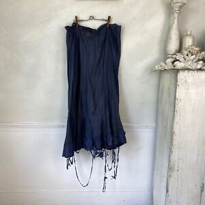 Antique French Chintzed Cotton Silk Taffeta Skirt 1890s Indigo Blue Dyed Skirt