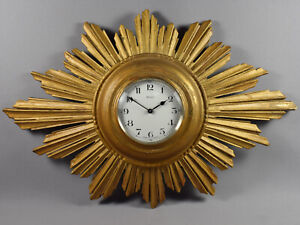 Antique French Eight Day Lever Movement Sunburst Wall Clock Early 20th Century