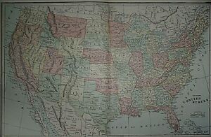 Vintage 1890 Atlas Map United States Of America Old Authentic Free S H