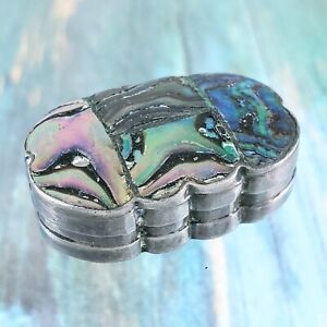 Vintage Mexican Sterling Silver Mother Of Pearl Abalone Pill Trinket Box