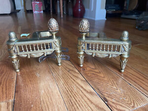 French Louis Xvi Style Brass Fireplace Chenet Andirons