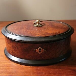 Antique French Burled Walnut Oval Trinket Dresser Box