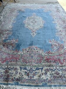 Antique Powder Blue Persiaan Kirman Oriental Rug Handmade 13 X 10 Authentic