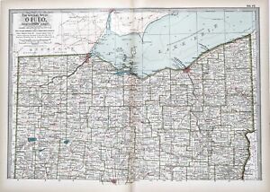 1897 Ohio Map Original Cleveland Cedar Point Toledo Akron Sandusky Railroads