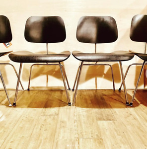 Original Vintage 1970s Herman Miller Eames Dcm Chairs In Black Set 4 