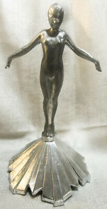 Frankart Nymph W Arms Out On Base Art Deco Figurine 11 Tall Sanded Aluminum Usa