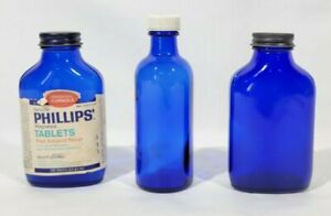 3 Vintage Blue Bottles Apothecary