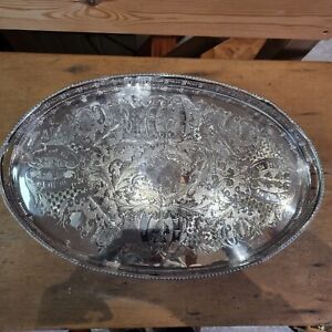 Vintage Viners Sheffield Chased Silver Plated Large Galleried Oval Serving Tray