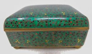 Chinese Cloisonn Box Green Exterior Blue Green Interior Vintage Age Unknown
