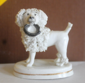 Rare C1880 Minatare Staffordshire Dog Poodle Holding A Hat 6 Cm Tall