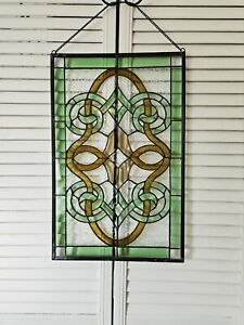 Hanging Stained Plexi Glass Panel Window Green Yellow 21 X 13 5 