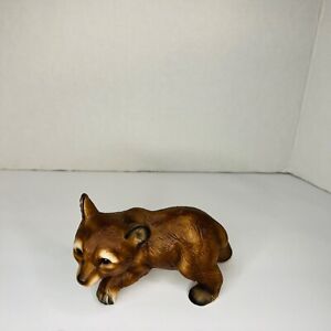 Baby Fox Ceramic Figurine Dark Brown White Belly Made In Japan Vintage 5 