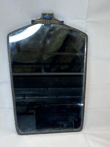 Vtg Antique Art Deco Nouveau Brass Framed Blue Enamel Wall Mirror W Chain 15x10