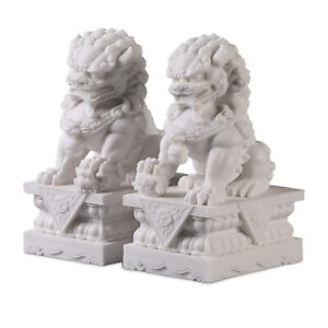Foo Dogs Statues Pair Marble Feng Shui Guardian Lion Statues Home Outdoor 23lb