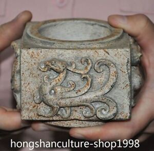 4 Old China Stone Carved Animal Loong Dragon Sacrifice Yucong Cong Zong Statue
