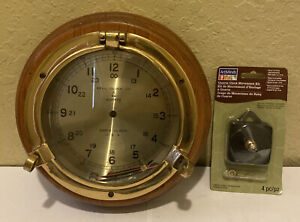 Vintage Bell Clock Company Ship Porthole Quartz Clock Brass Oak Wall Hanging