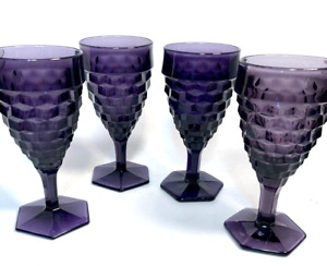 Vintage Purple Glasses Fostoria American Stemware Purple Large Hex Bottom Set 4 