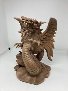 Hand Carved 6 Wooden Dragon Statue
