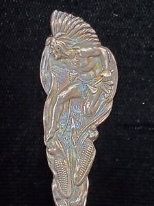 Antique Indian With Tomahawk In Corn Stalks Sterling Silver 5 Spoon Ssmc