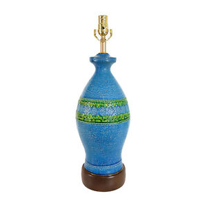 Vtg Mid Century Modern Turquoise Blue Bitossi Table Lamp Italian Pottery Raymor