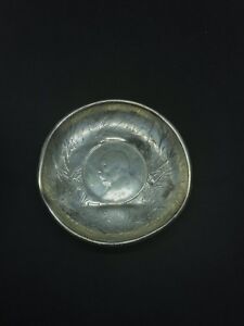 Antique Chinese Silver Export Bamboo Etched Tray Dish Dollar Coin 