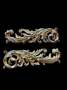 Gorgeous Pair Of 17 Inch Gold French Style Decorative Wall Trim Mounts 