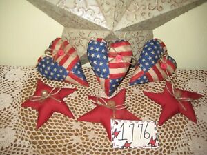 Patriotic Decor 3 Hearts 3 Stars Bowl Fillers Handmade 4th Of July Flag Fabric