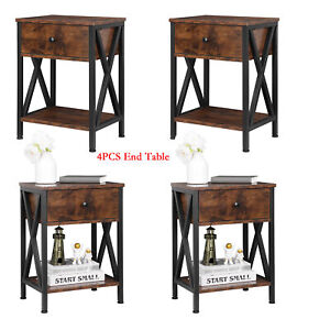 4pcs End Table Small Side Table Nightstand Bedside Table X Design Metal Frame