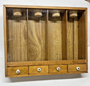 Vintage Homemade Wood Display Dispenser Slanted Drawers Porcelain Knobs 15x11x4