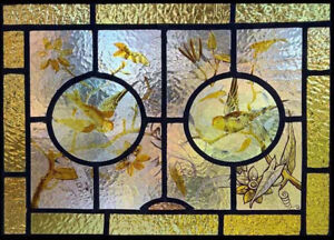 Beautiful Vintage Painted Birds Stained Glass Window