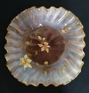 Antique French Art Nouveau Enameled Bowl Dish Scalloped Edges Legras Montjoye