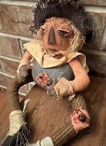Primitive Handmade Unique Ooak Scarecrow Vtg Halloween Country Folk Art Doll