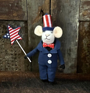 Uncle Sam Patriotic Mouse In Blue Suit W Star 4th July Usa Primitive Americana