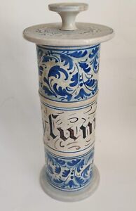 Antique Apothecary Drug Jar Blue Delft Hmylum Italy 13 Tall W Lid Hand Painted