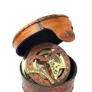 Antique Sundial Compass 4 Nautical Brass Copper Ship Sun Dial In Box