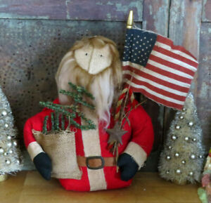 Grubby Primitive Patriotic Santa Claus Stump Doll Old World Style Christmas