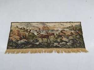 Vintage Reindeer Scene Wall Hanging Tapestry 145x90cms