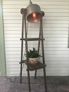 Vintage Galvanized Funnel Plant Stand Lamp Upcycled Shabby Sheek
