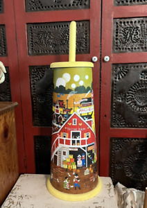 Beautiful Hand Painted Colonial Style Wood Butter Churn Signed Laura Riner 25 