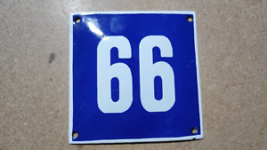 Vintage Enamel Sign Number 66 Or 99 Blue House Door Plate Metal Porcelain Tin