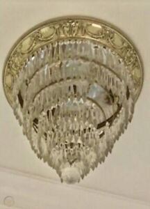Antique Crystal Wedding Cake Chandelier Empire Flush Ceiling Light Brass Prisms