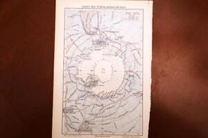 1897 Antique Meyers German Atlas Map Of The South Polar Region Excellent Detail
