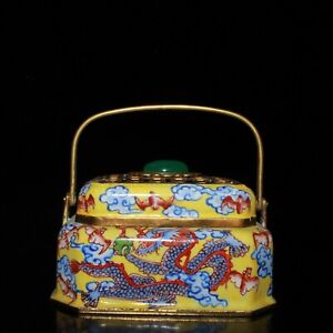 3 6 Chinese Enamel Brass Hand Stove Dragon Old Bronze Hand Furnace Pot